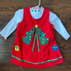 18 month girl Christmas dress with tree turtleneck onsie